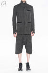 Boris Bidjan Saberi Striped Casual Shorts Cotton P1.1 F1603D-RH Dyed Black